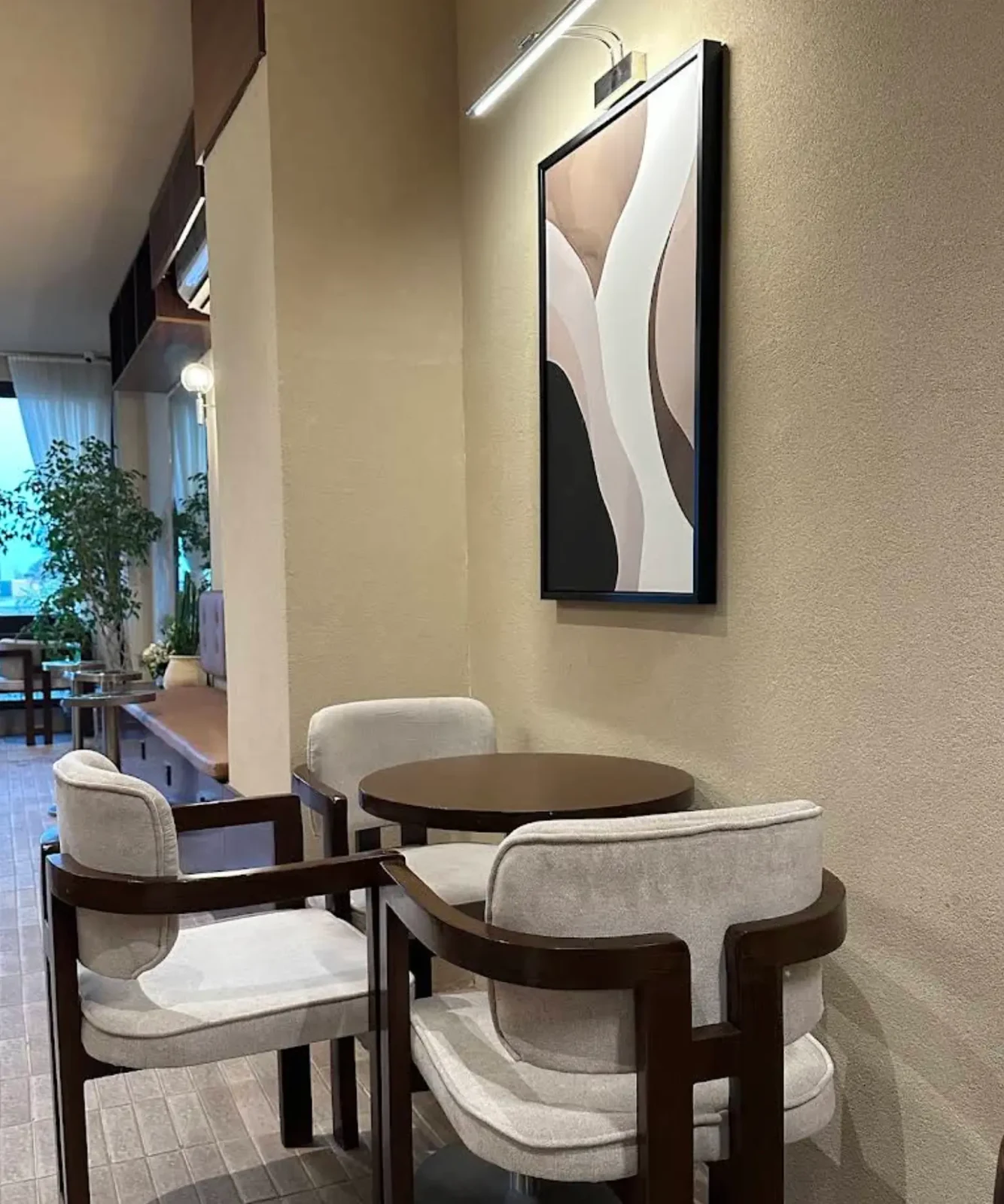 Quiet seating and natural textures at Ourin